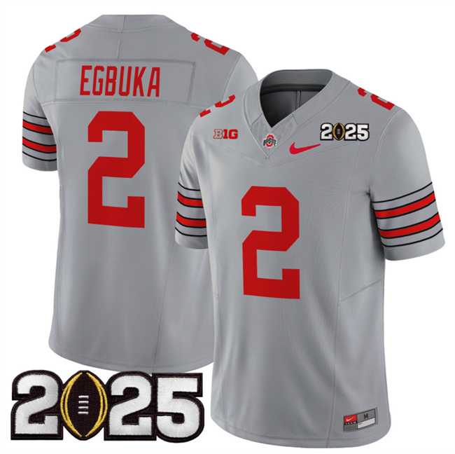 Mens Ohio State Buckeyes #2 Emeka Egbuka Grey 2025 CFP Final Patch F.U.S.E. Vapor Limited Stitched Football Jersey